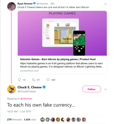 chuck e cheese bitcoin